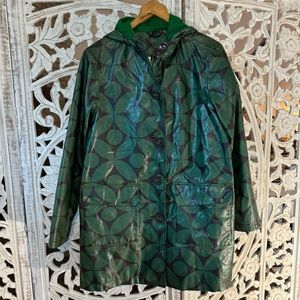 Vintage Boden Retro Green Leaf Print Oilcloth Rain Jacket Size UK 16/ US 14